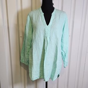 L.L. Bean Women's Linen Tunic Aqua Long Sleeve Size Large